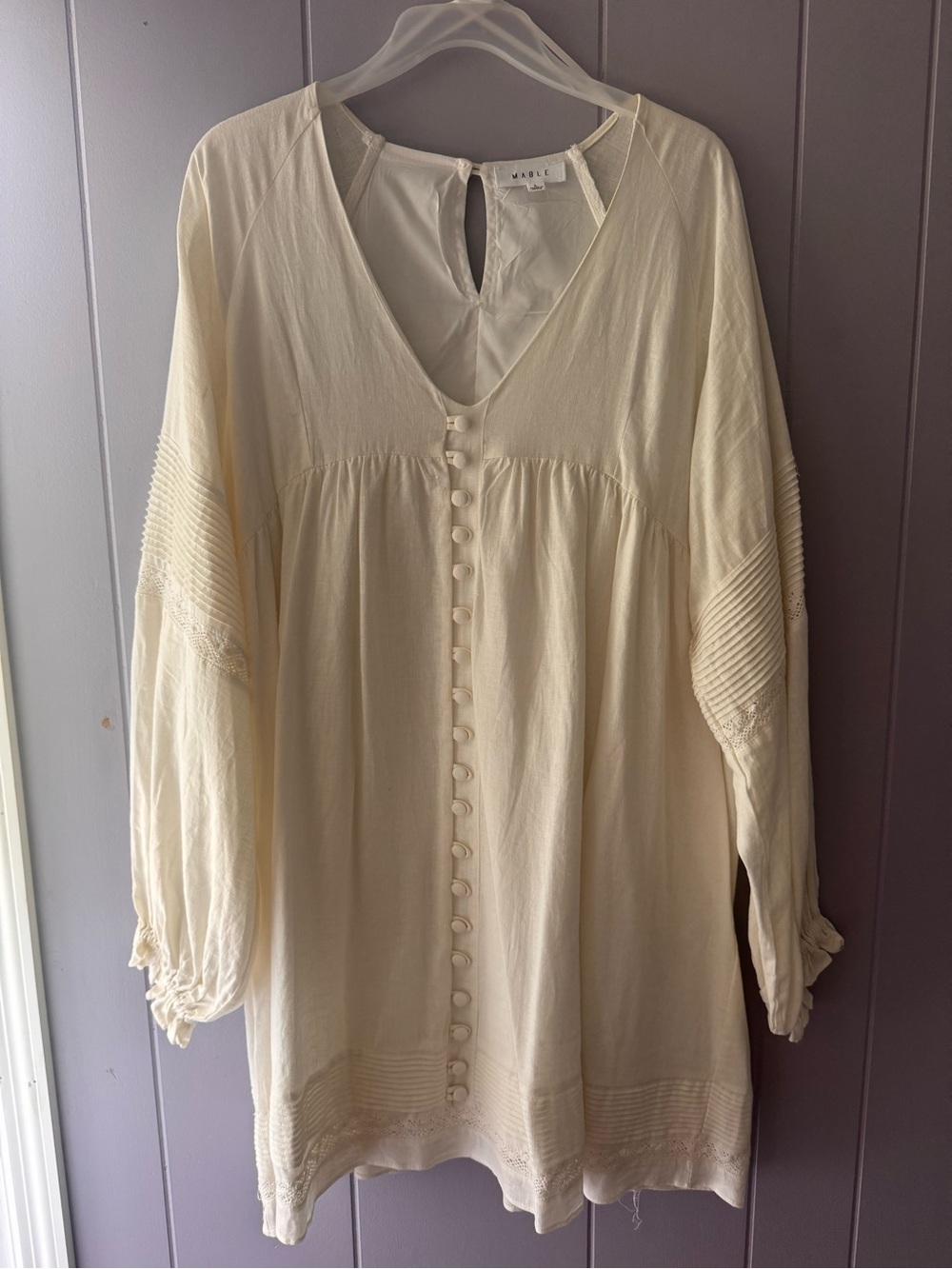 Worth Collective Kenzie Linen Pintuck and Button Detail Mini Dress